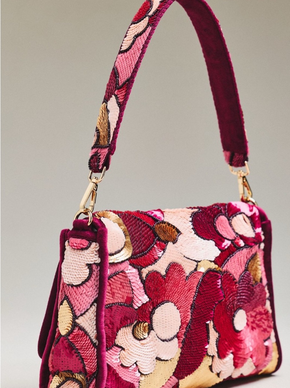 NWT Maeve Audra Embellished Shoulder Bag Pink Floral - Picture 3 of 7